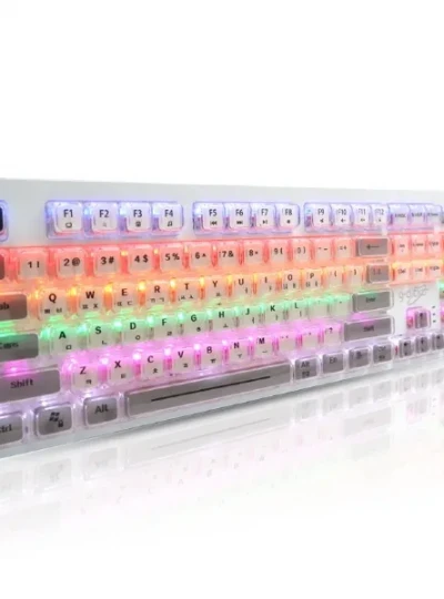 [G-Clicker] 유선 기계식 키보드 ,GK-901X 슈퍼히어로 투명 크림 크리스탈 LED 적축 (화이트)