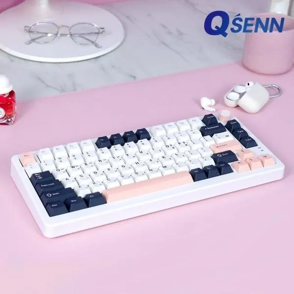 [QSENN] 유.무선.블루투스 기계식 미니키보드, Q75 PBT 풀윤활 가스켓 [블랙/하이무 저소음 바다소금]