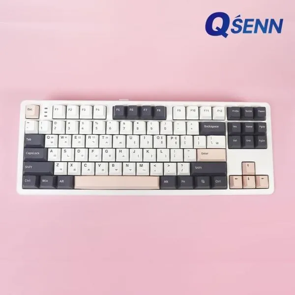 [QSENN] 유,무선 블루투스 기계식 미니키보드, Q87 PBT 풀윤활 가스켓 [화이트, 애플민트축V1]