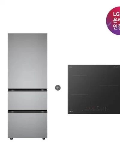 [LG전자] [세트상품] DIOS 오브제컬렉션 김치톡톡 327L 3도어(스탠드/프라임실버)+전기레인지 인덕션 3구(블랙) [Z330MPSF11 + BEI3ASB2OE/빌트인전용]