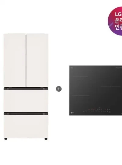 [LG전자] [세트상품] DIOS 오브제컬렉션 김치톡톡 402L 4도어(스탠드/베이지)+전기레인지 인덕션 3구(블랙) [Z408MEEF23+BEI3ASB2OE/빌트인전용]